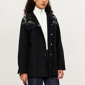 Sandro Versaille Embellished Sequined Wool Blend Black Jacket in Noir Small